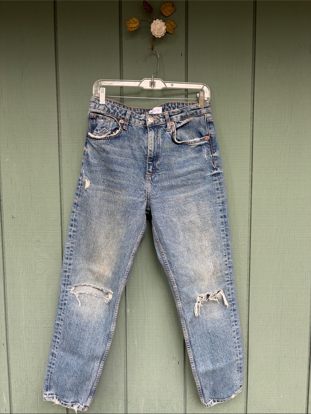 Zara Light Blue High-Rise Distressed Jeans